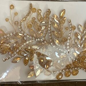Gold Crystal Leaf Hair Vine - Women Accessories